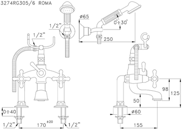 ROMA 3274RG305/6 - 2 hole wall-mounted bathtub tap by RUBINETTERIE STELLA - view 3